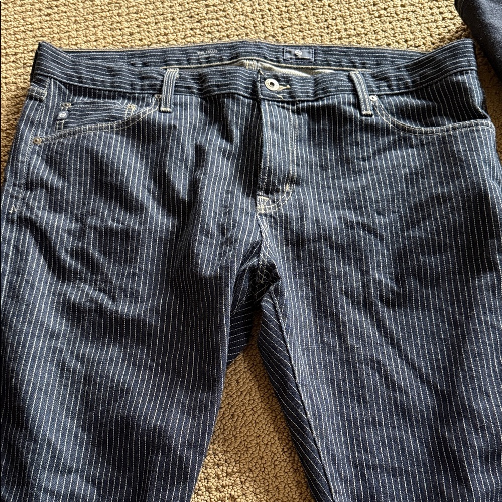 AG Adriano Goldschmied Men's Relaxed Jeans - Dark Blue Pinstripe